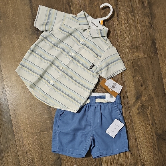 NWT Eddie Bauer 12 Months Set Stripe Shirt Blue Shorts Baby Baby - Picture 1 of 9